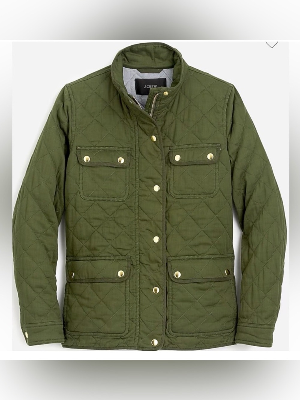NWT- J.Crew Quilted Downtown Field jacket in Olive Green, size M